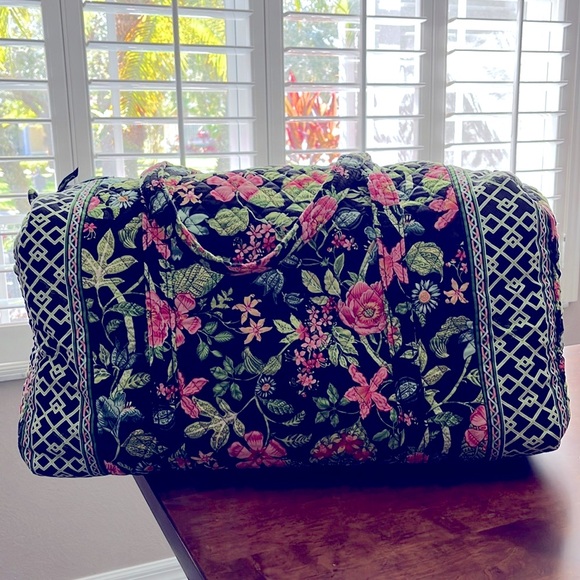 Vera Bradley two strap duffle bag , approx 24” x 12” , green pink - Picture 1 of 13